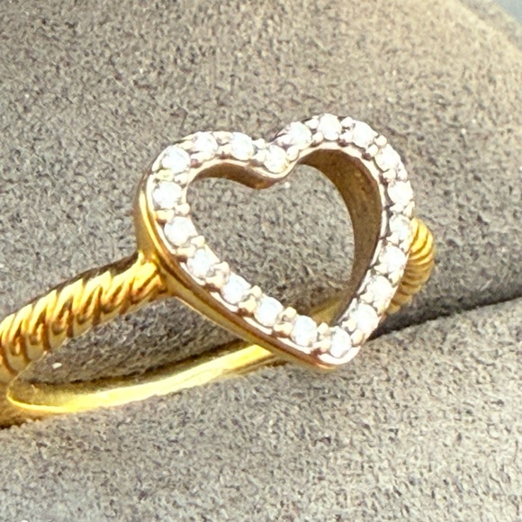 David Yurman 18K Yellow Gold Diamond Open Heart Ring 54 SZ 7 - Picture 6 of 9